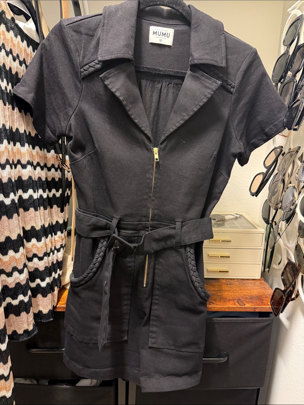 Show Me Your MuMu Black Short Sleeve Zip Front Utility Dress